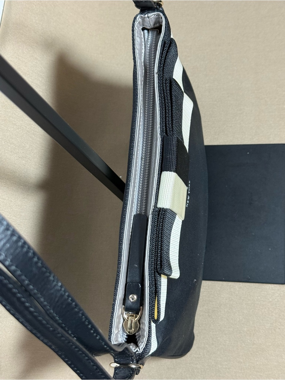 Kate Spade Barrow Street Tenley Nylon Bow Crossbody - Black/Cream - Picture 7 of 10